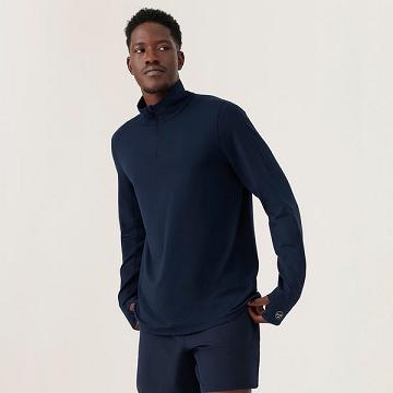 Men's Allbirds Performance Quarter Zip Hoodie Navy | NZ1328CT