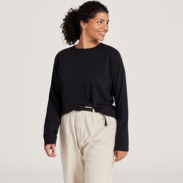 Women's Allbirds Allgood Cotton Long Sleeve T Shirts Black | NZ1740MQ