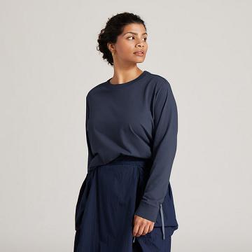 Women's Allbirds Allgood Cotton Long Sleeve T Shirts Navy | NZ1742BE