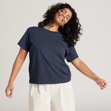 Women's Allbirds Allgood Cotton T Shirts Navy | NZ1747LI