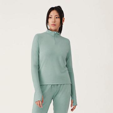 Women's Allbirds Performance Quarter Zip Hoodie Green | NZ1773LI