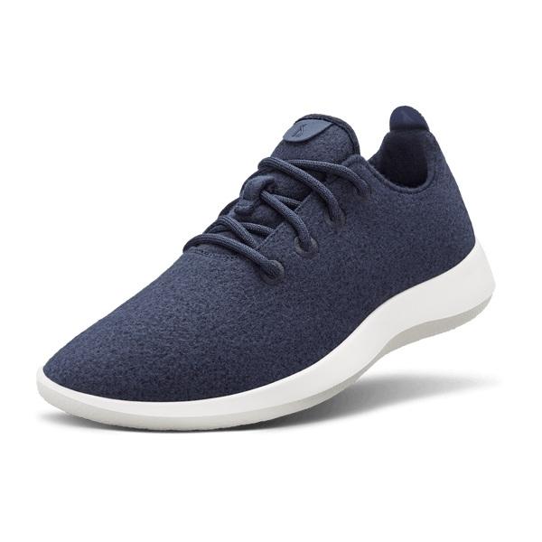 Men\'s Allbirds Wool Runner Sneakers Navy / White | NZ1061EB