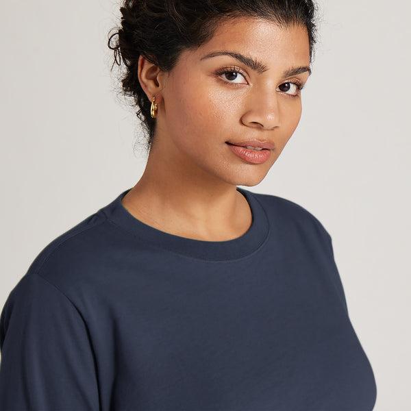 Women's Allbirds Allgood Cotton Long Sleeve T Shirts Navy | NZ1742BE