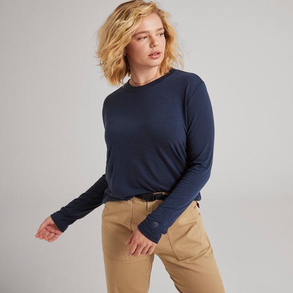 Women's Allbirds Long Sleeve Sea T Shirts Navy | NZ1733UZ