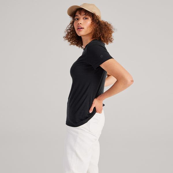 Women's Allbirds Sea T Shirts Black | NZ1736RV